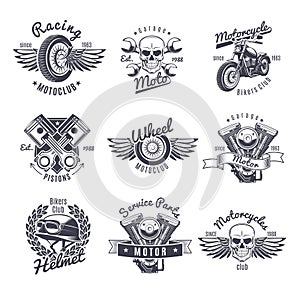 Vintage Monochrome Motorcycle Labels Set