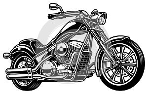 Vintage monochrome motorcycle on white bakcground