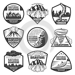 Vintage Monochrome Natural Disaster Labels Set