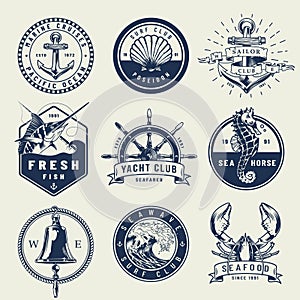 Vintage monochrome nautical emblems