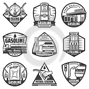 Vintage Monochrome Petrol Station Labels Set
