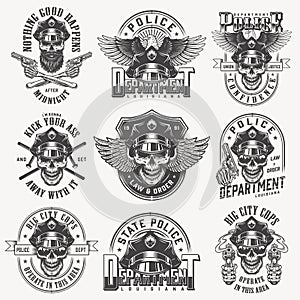 Vintage monochrome police labels set
