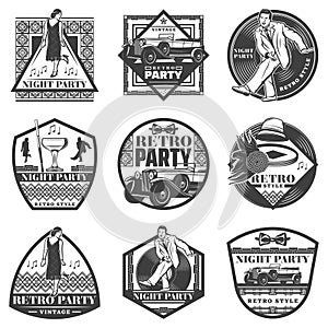 Vintage Monochrome Retro Party Labels Set
