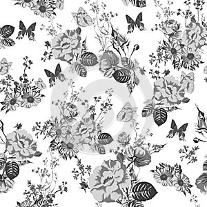 Vintage monochrome roses pattern