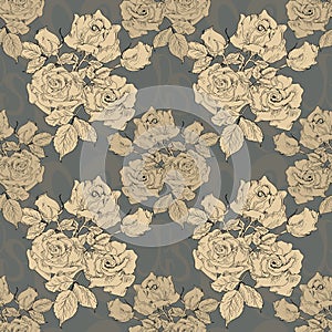 Vintage monochrome roses Seamless Pattern
