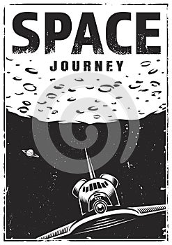 Vintage monochrome space travel poster