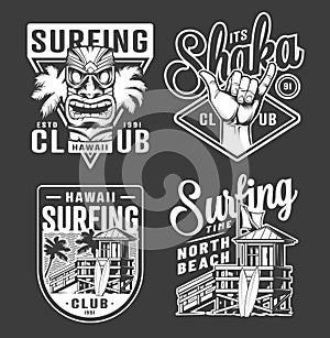 Vintage monochrome surfing club labels