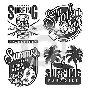 Vintage monochrome surfing emblems