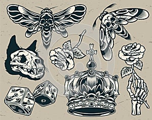 Vintage monochrome tattoos set