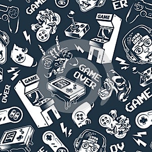 Vintage monochrome video game seamless pattern