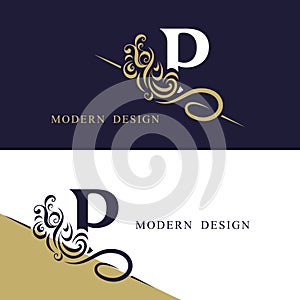Vintage monogram with letter P. Calligraphic art Logo. luxurious Drawn Emblem for Business Card, Book Design, Brand Name, Jewelry