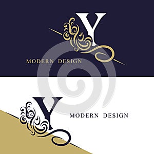 Vintage monogram with letter Y. Calligraphic art Logo. luxurious Drawn Emblem for Business Card, Book Design, Brand Name, Jewelry