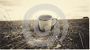 Vintage Monotone Photo: Old Mug In Tall Grass