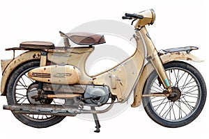 Vintage Moped Elegantly Restored on White Background. AI Generated