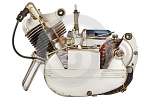 Vintage moped engine isolated on white