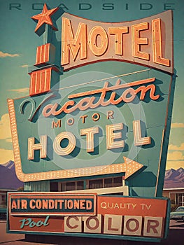 Vintage Motel Sign Roadside Southwestern United States Route 66 photo