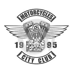 Vintage motorcycle club emblem in monochrome style isolated vector illustration