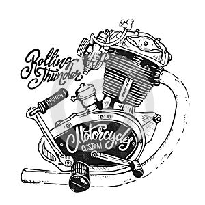 Vintage Motorcycle Engine hand drawn vector print design