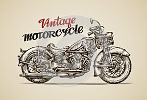 Vintage motorcycle. Hand drawn motorbike.