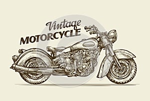 Vintage motorcycle. Hand drawn sketch retro motorbike. Vector illustration