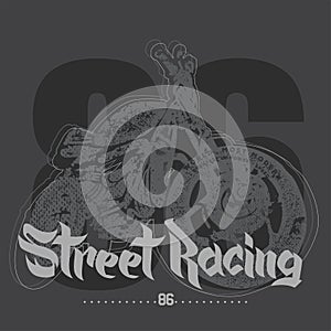 Vintage Motorcycle hand drawn street racing
