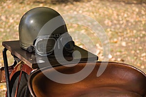 Vintage Motorcycle Helmet & Goggles