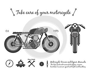 Vintage motorcycle infographic. Cafe racer theme.