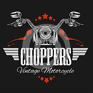 Vintage Motorcycle label, Retro chopper bike