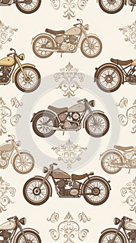 Vintage Motorcycle Pattern on Beige Background