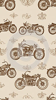 Vintage Motorcycle Pattern Seamless Background