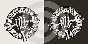 Vintage motorcycle repair service round logo