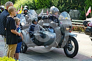 Historic motorcycle with a sidecar. Warsaw, Poland