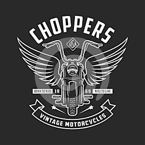 Vintage motorcycle t-shirt design. Racers club emblem. Vector illustration.