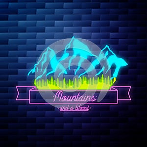 Vintage Mounitains emblem glowing neon sign