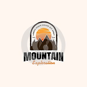 Vintage mountain adventure emblem logo design