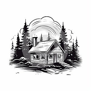 Vintage Mountain Cabin With Iconographic Symbolism photo