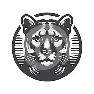 Vintage Mountain Lion Front View Vector Icon Design.
