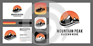 Vintage mountain logo and illustration with business card template