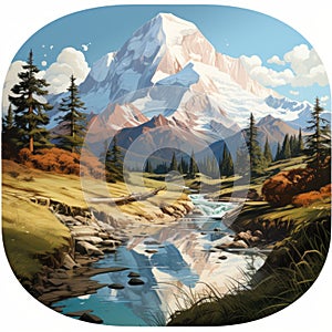 Vintage Mountain Scenery Sticker With Makalu, Highly Detailed And Realistic