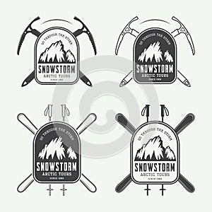 Vintage mountaineering and arctic expeditions logos, badges, emblems and design elements.