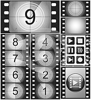 Vintage movie countdown on a 35mm silent film and 135 film frame