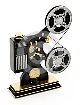 Vintage movie projector isolated on white background. 3D illustration