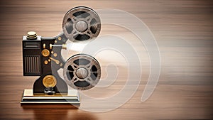 Vintage movie projector with volumetric light beam. 3D illustration