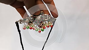 Vintage multicolor Pearl Necklace Showing close up