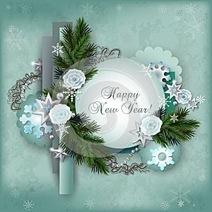 Vintage multilayer card for the winter holidays in scrapbooking photo