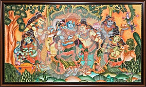 a vintage mural painting of lord krishna photo