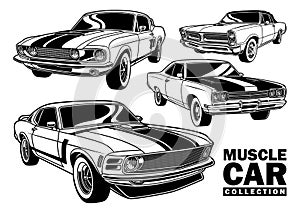 Vintage Muscle Car Collection Vector Illustration