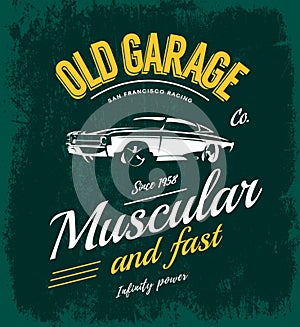 Vintage muscle car vector logo concept isolated on green