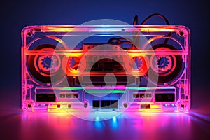 Vintage Music cassette neon. Generate Ai