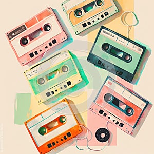 Vintage music cassettes, old school record technology